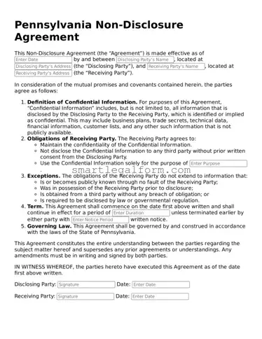 Printable Pennsylvania Non-disclosure Agreement Document