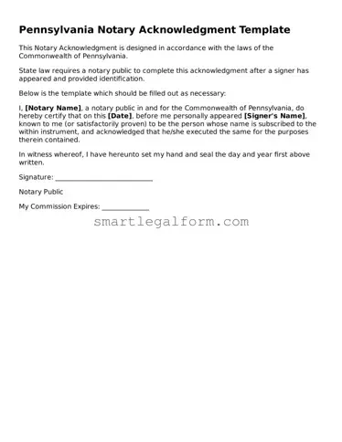Printable Pennsylvania Notary Acknowledgement Document