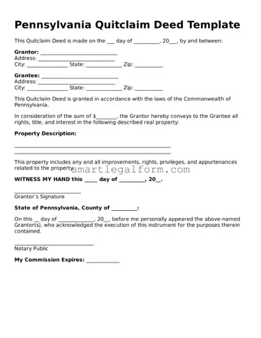 Printable Pennsylvania Quitclaim Deed Document