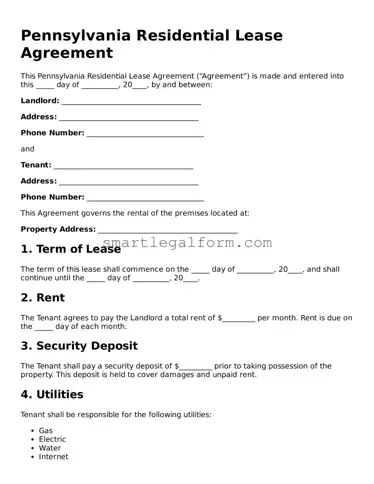 Printable Pennsylvania Lease Agreement Document