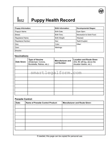 Free Puppy Health Record Form