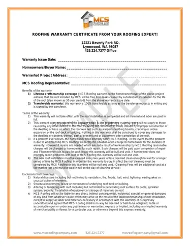 Free Roofing Warranty Certificate Form