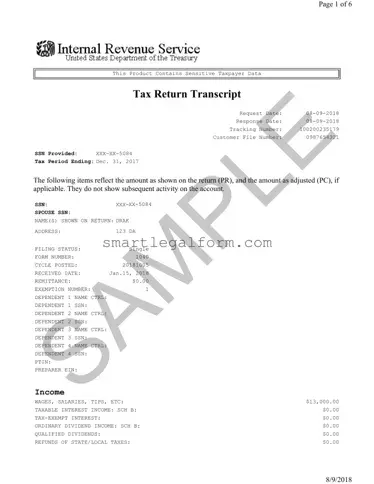 Free Sample Tax Return Transcript Form