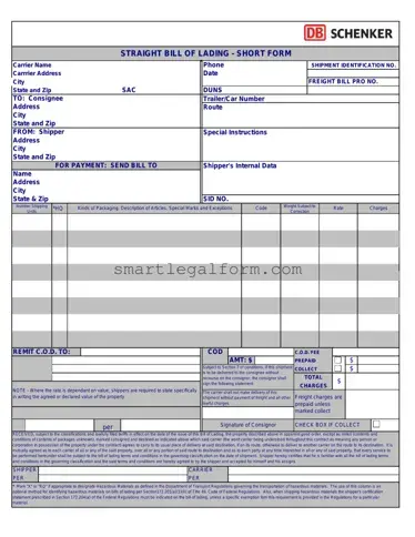 Free Straight Bill Of Lading Form