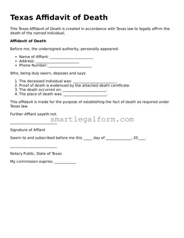 Printable Texas Affidavit of Death Document