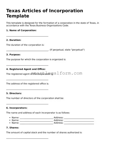 Printable Texas Articles of Incorporation Document