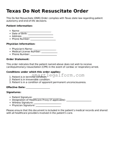 Printable Texas Do Not Resuscitate Order Document