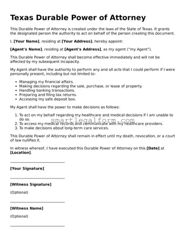 Printable Texas Durable Power of Attorney Document