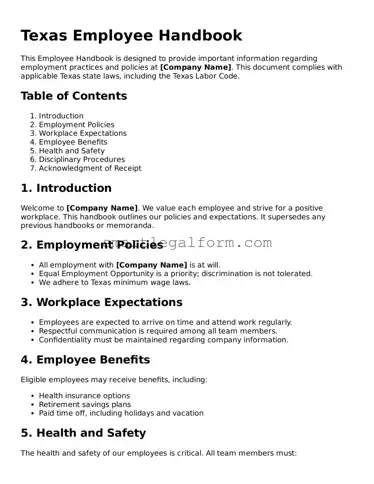 Printable Texas Employee Handbook Document