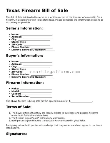 Printable Texas Firearm Bill of Sale Document