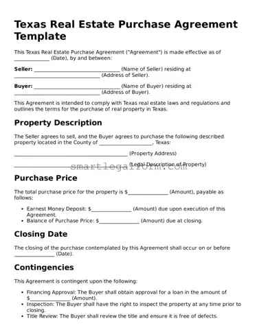 Printable Texas Real Estate Purchase Agreement Document
