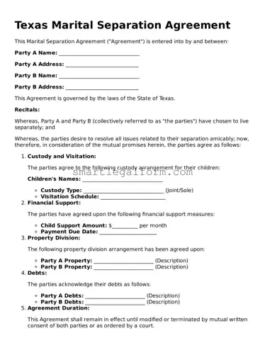 Printable Texas Marital Separation Agreement Document