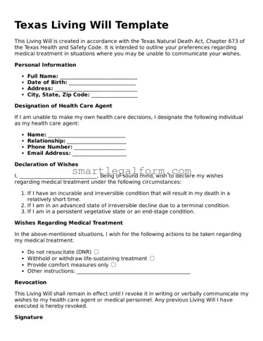 Printable Texas Living Will Document
