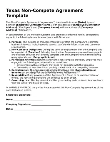 Printable Texas Non-compete Agreement Document