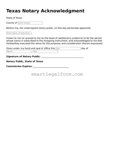 Printable Texas Notary Acknowledgement Document