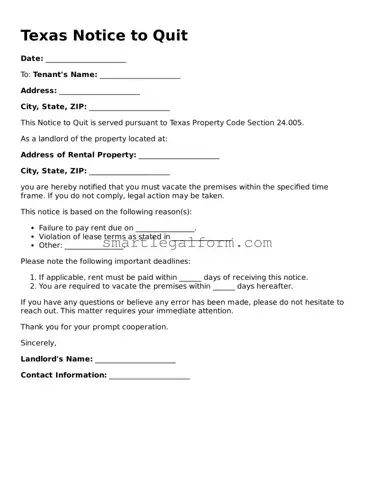 Printable Texas Notice to Quit Document