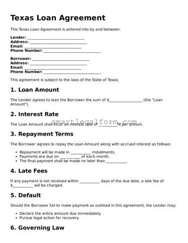 Printable Texas Loan Agreement Document