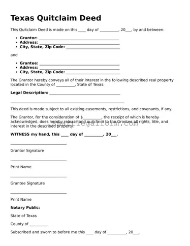 Printable Texas Quitclaim Deed Document