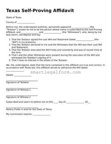 Printable Texas Self-Proving Affidavit Document
