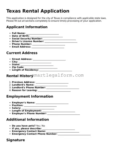 Printable Texas Rental Application Document