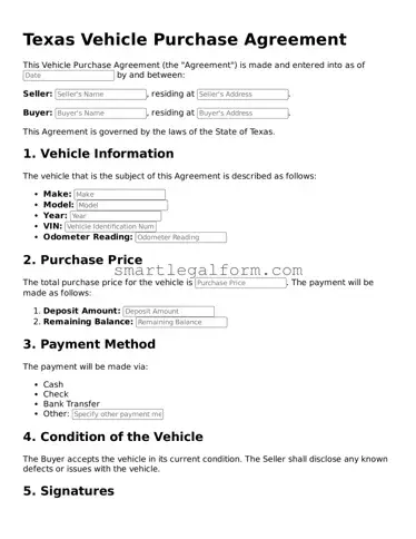 Printable Texas Vehicle Purchase Agreement Document