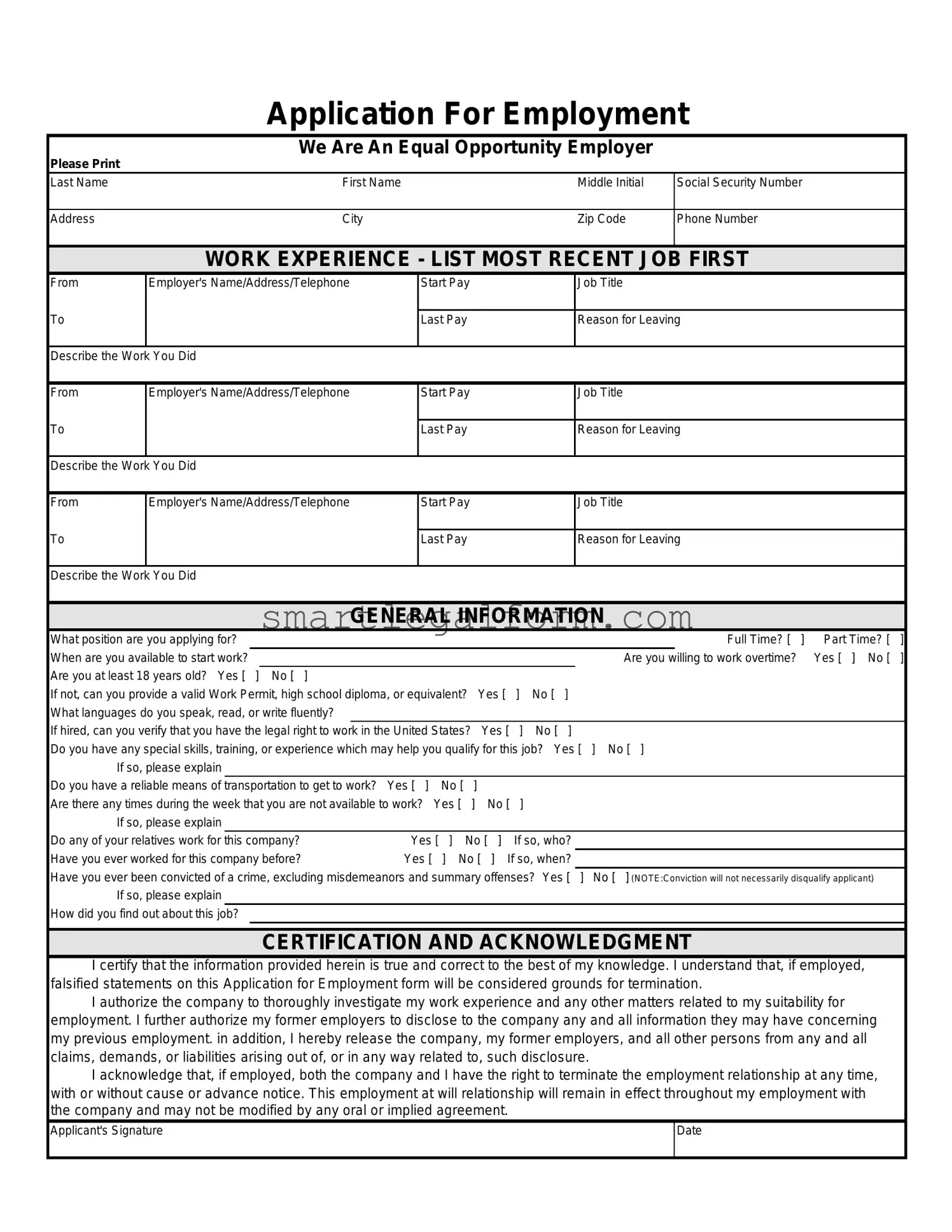 Free Spanish Application Employment Form