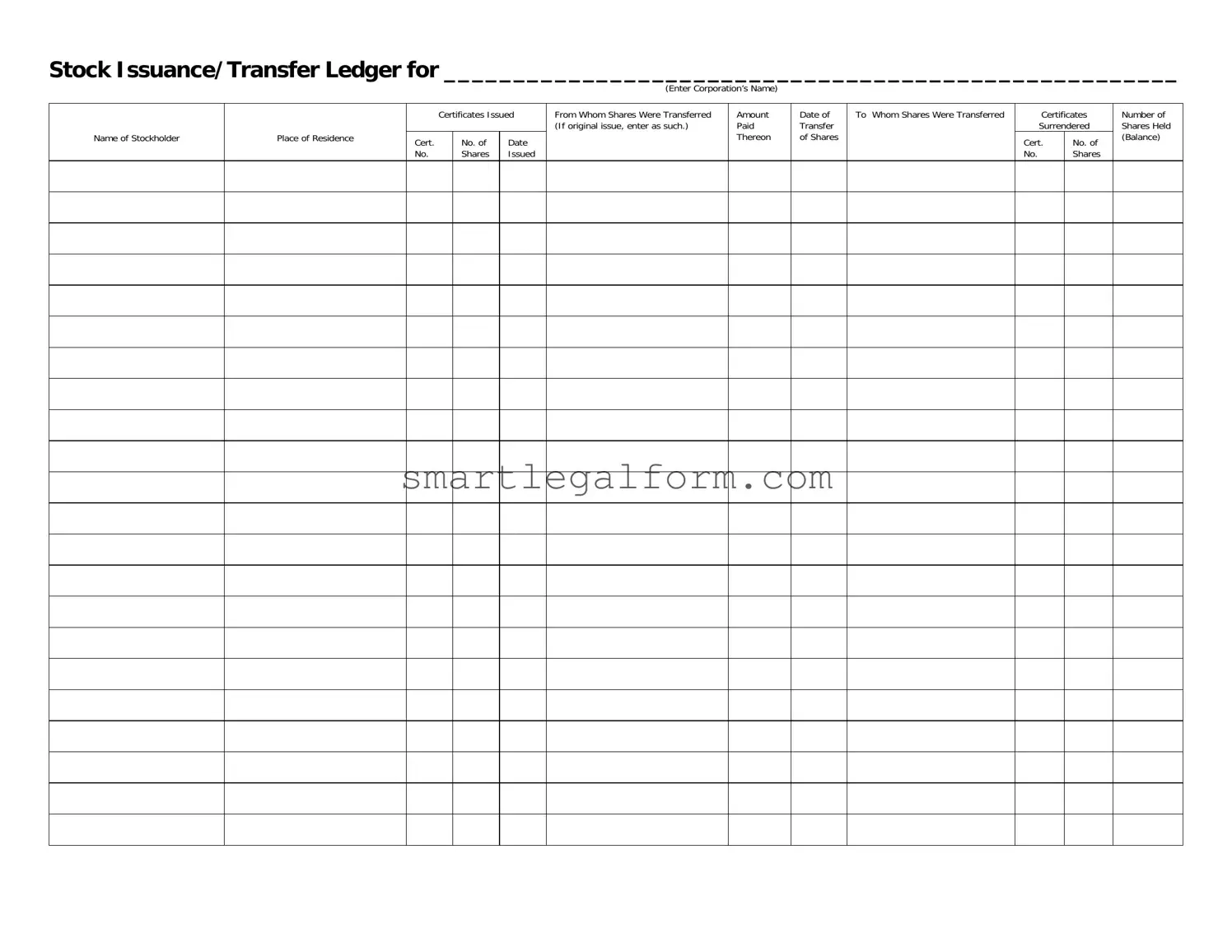 Free Stock Transfer Ledger Form