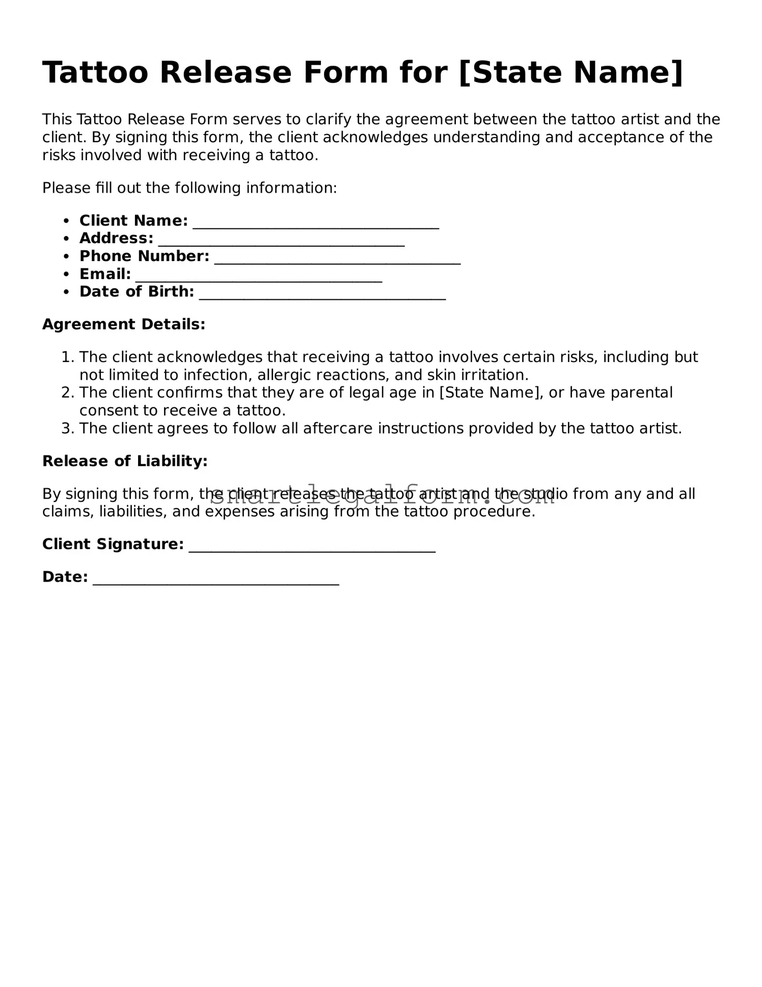 Attorney-Approved Tattoo Release Form