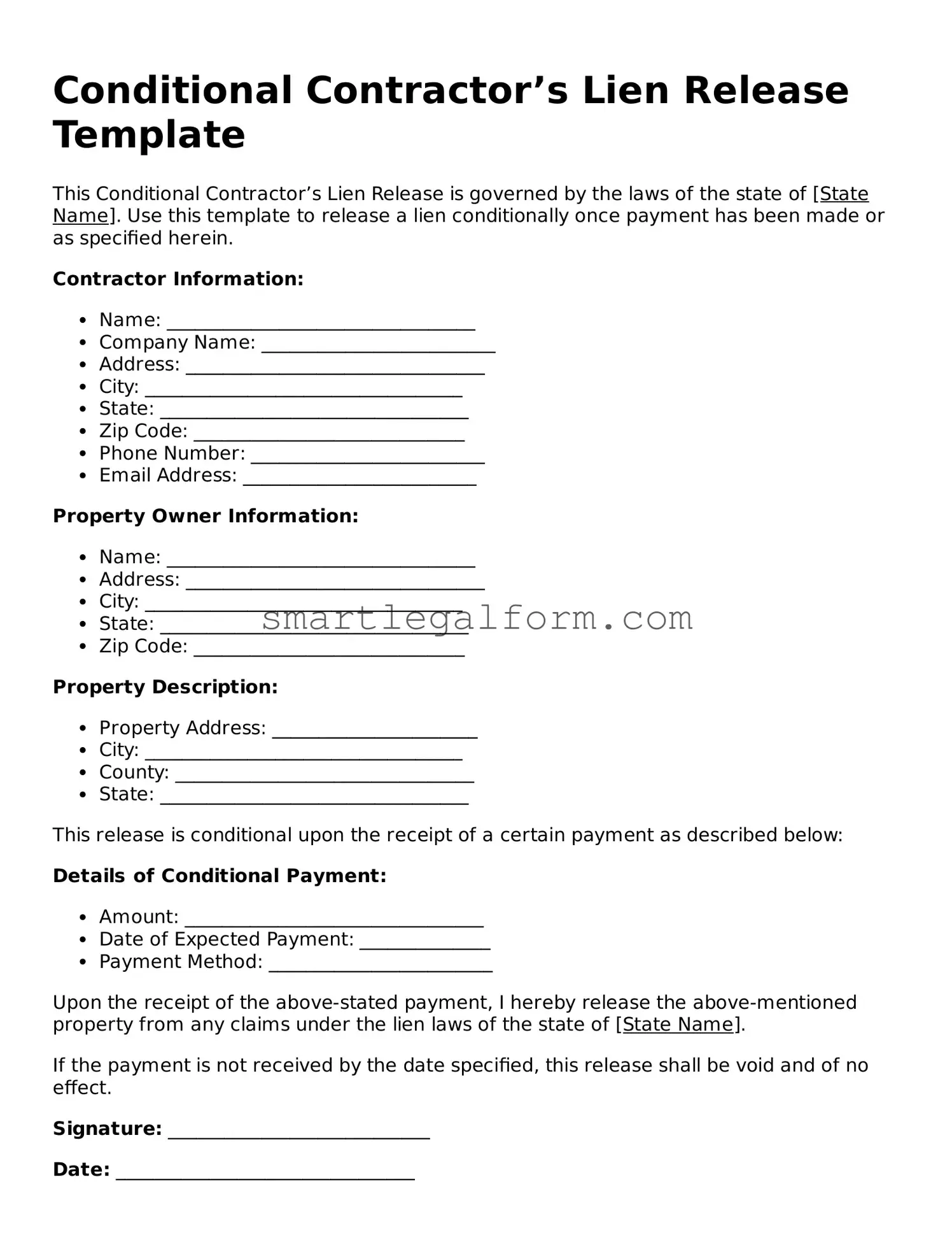 Attorney-Approved Conditional Contractor’s Lien Release Form