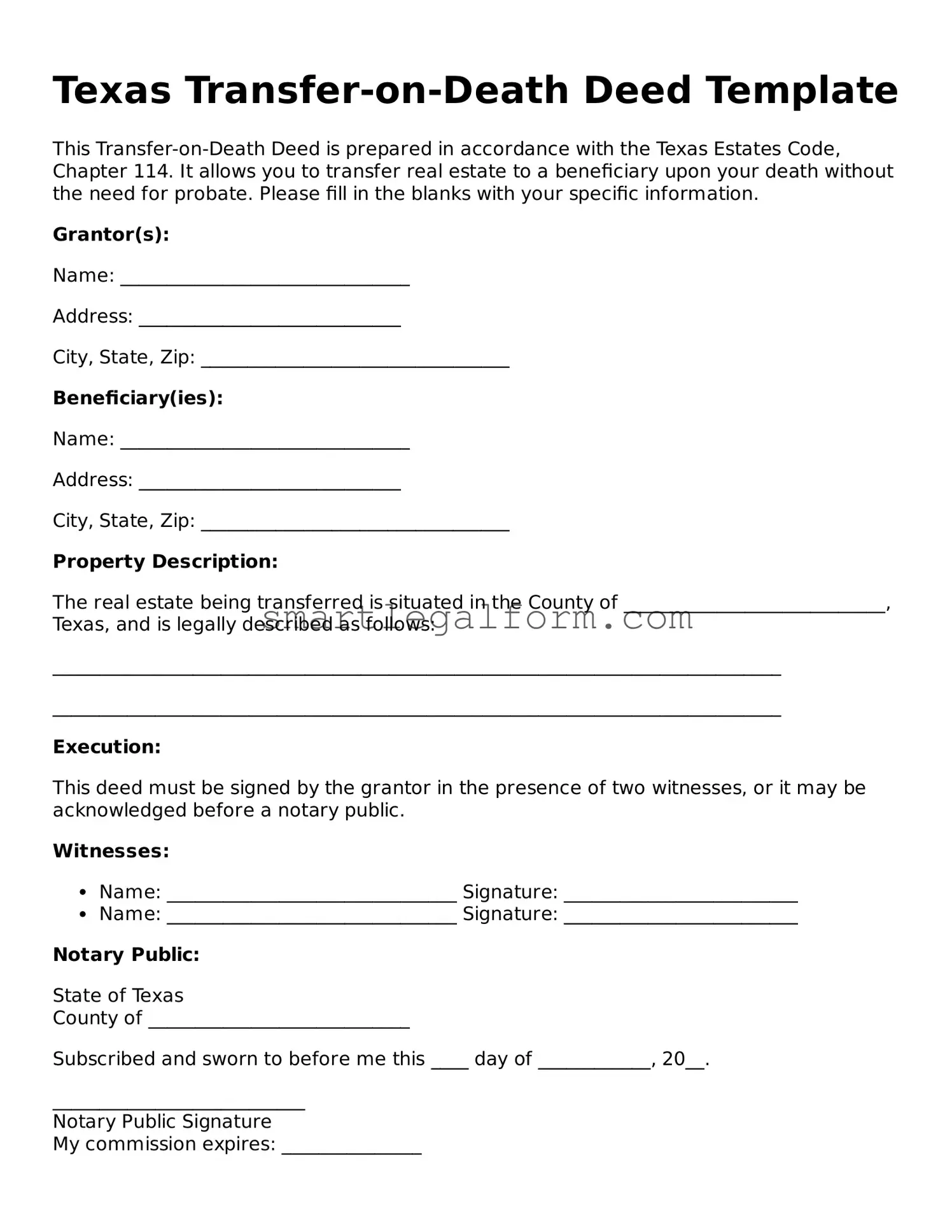 Printable Texas Transfer-on-Death Deed Document