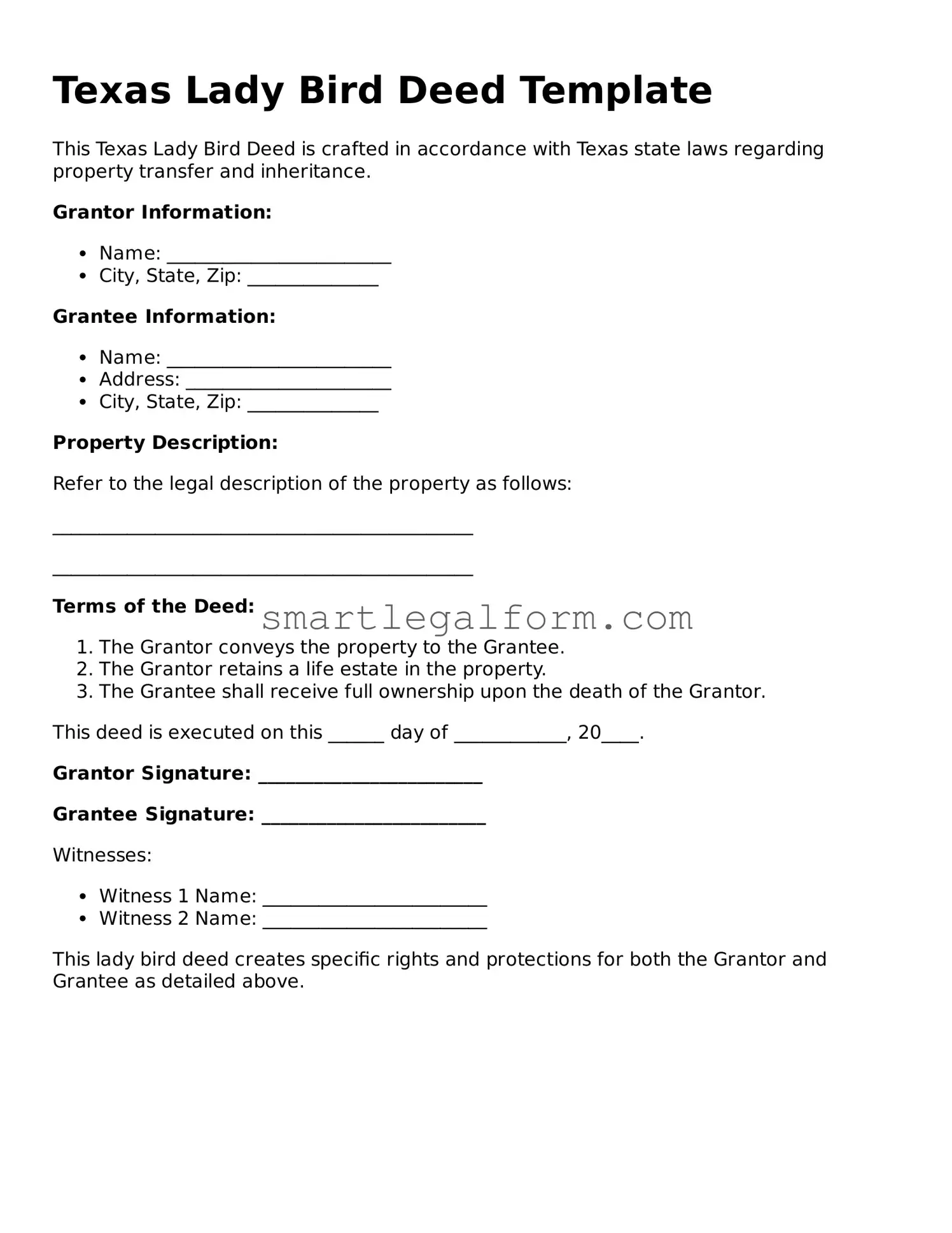 Printable Texas Lady Bird Deed Document