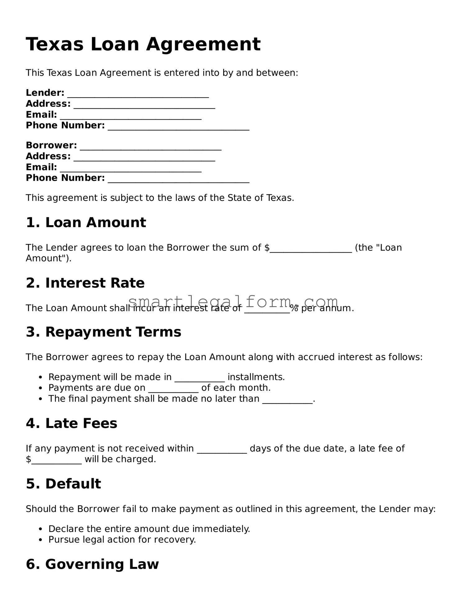 Printable Texas Loan Agreement Document