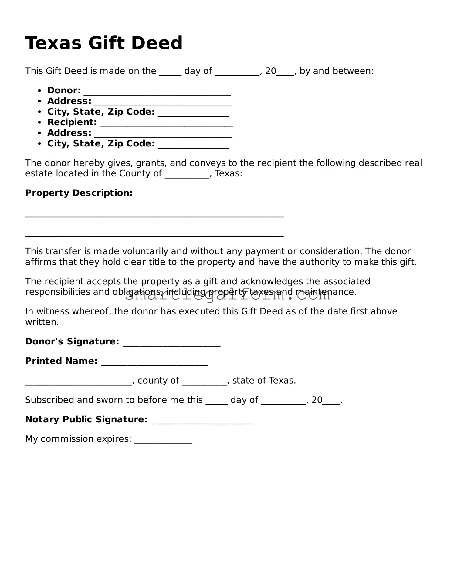 Printable Texas Gift Deed Document