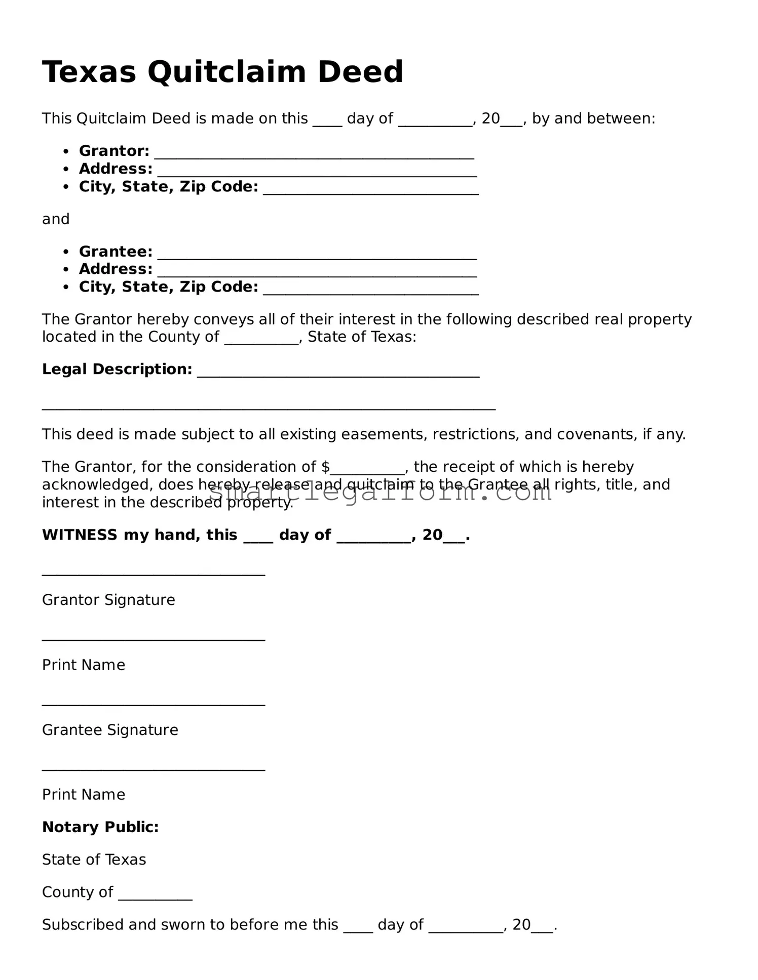 Printable Texas Quitclaim Deed Document