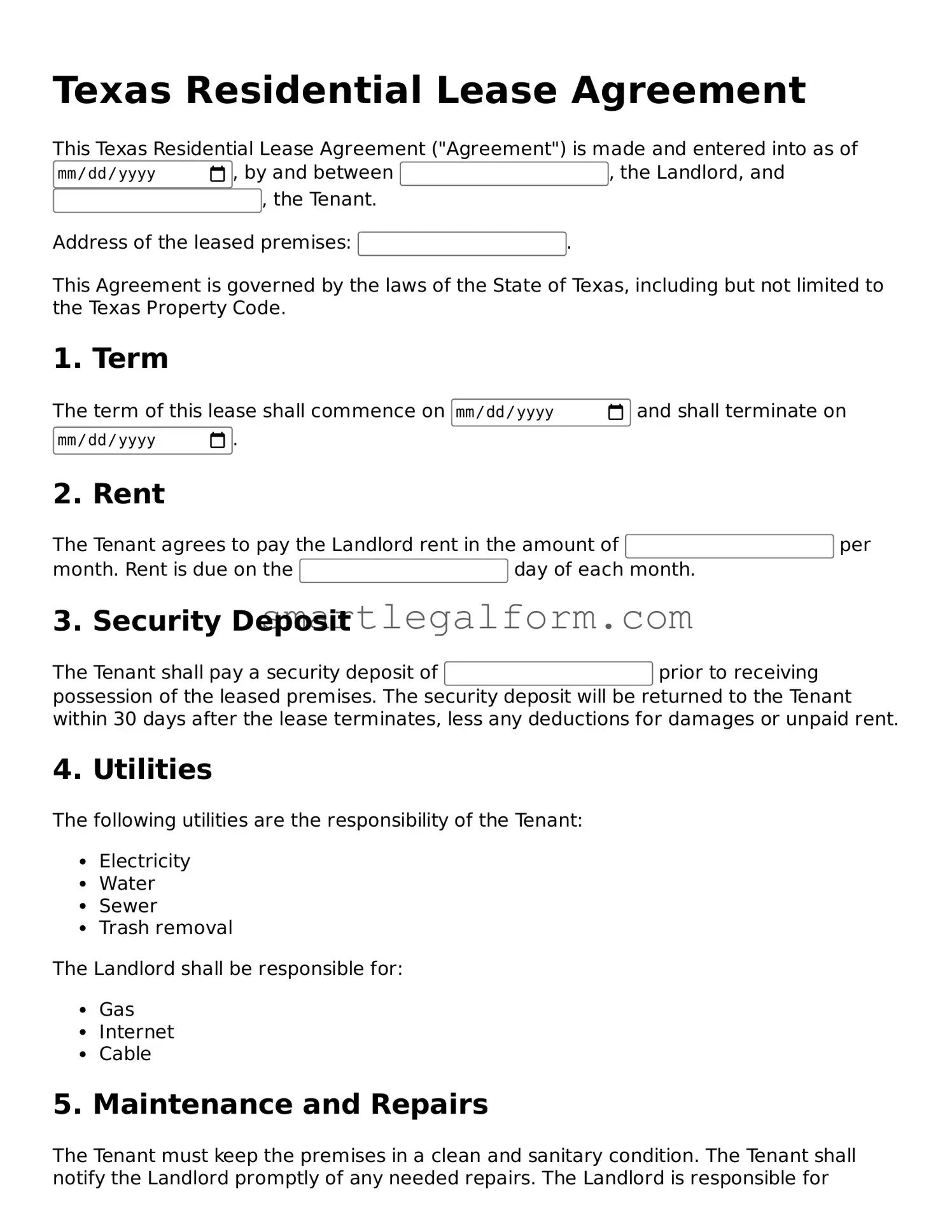 Printable Texas Lease Agreement Document