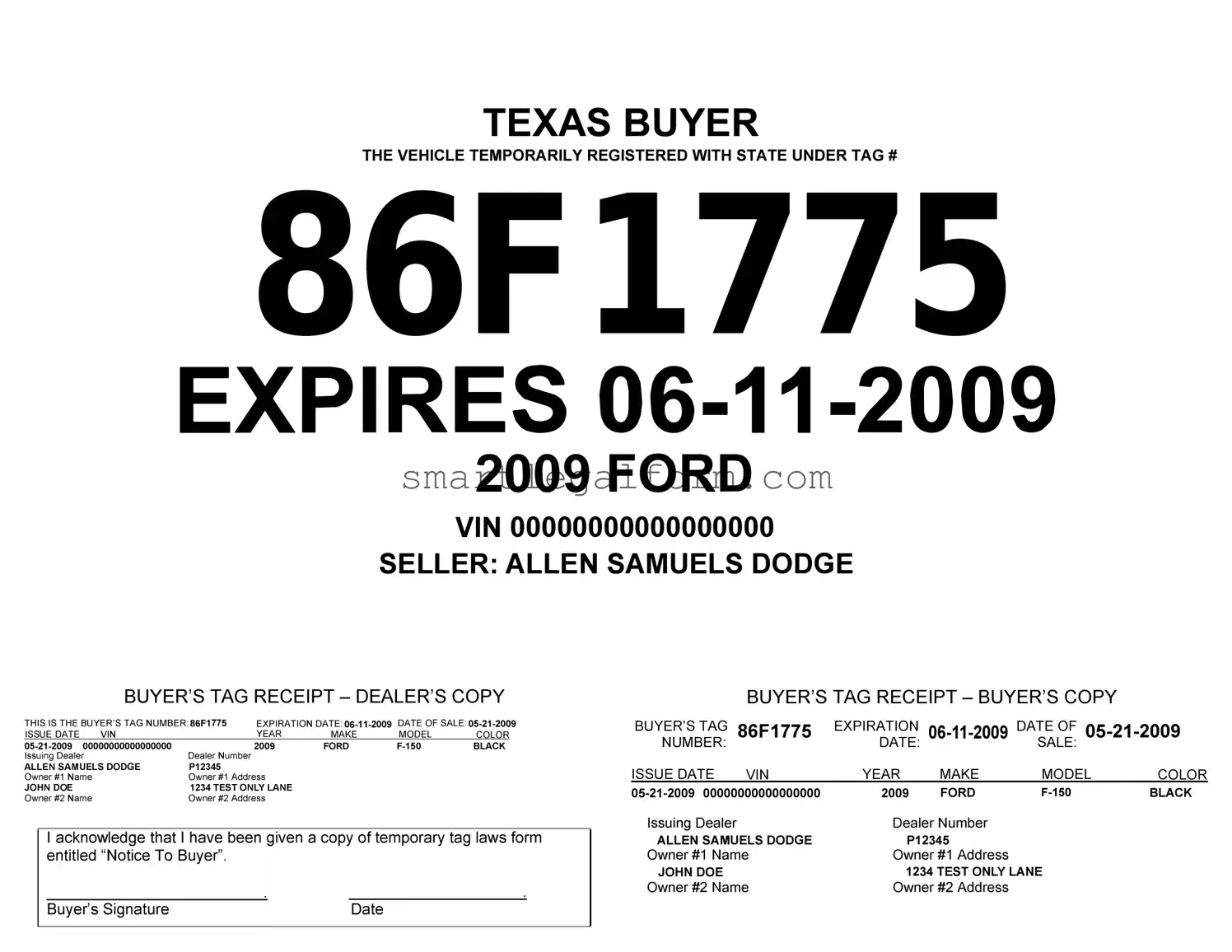 Free Texas Temporary Tag Form