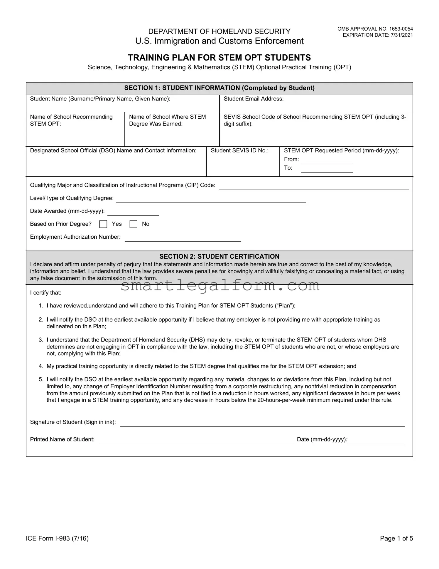 Free ICE I-983 Form