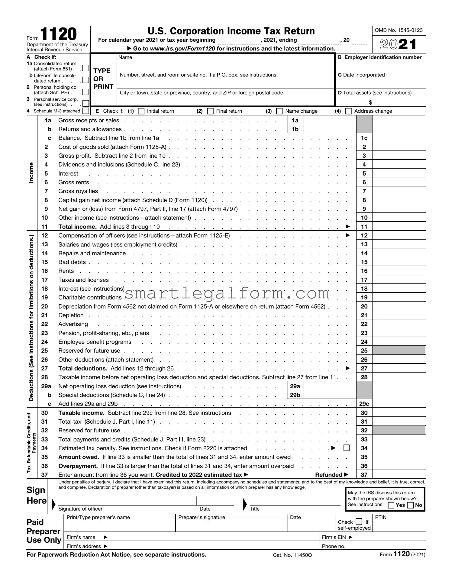 Free IRS 1120 Form