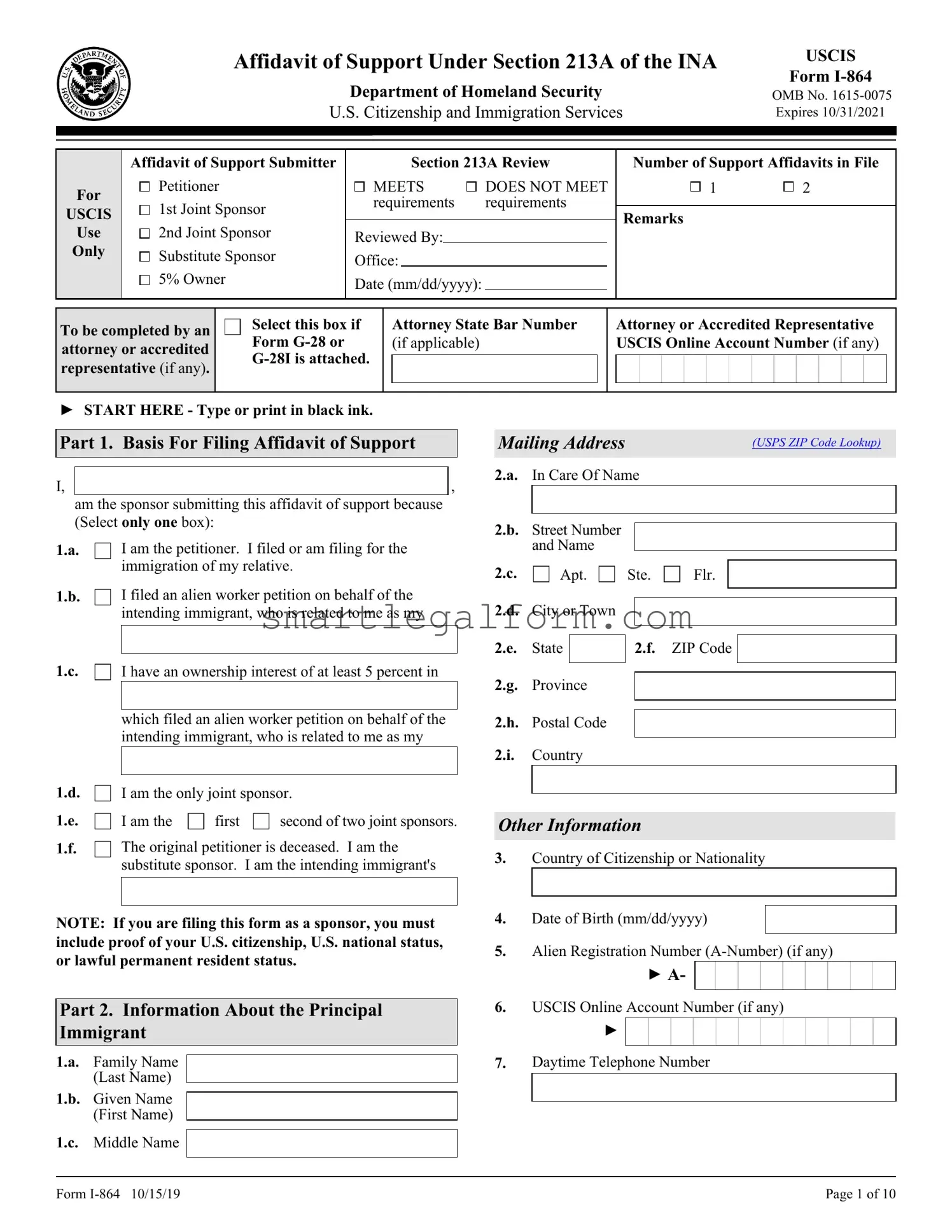 Free USCIS I-864 Form