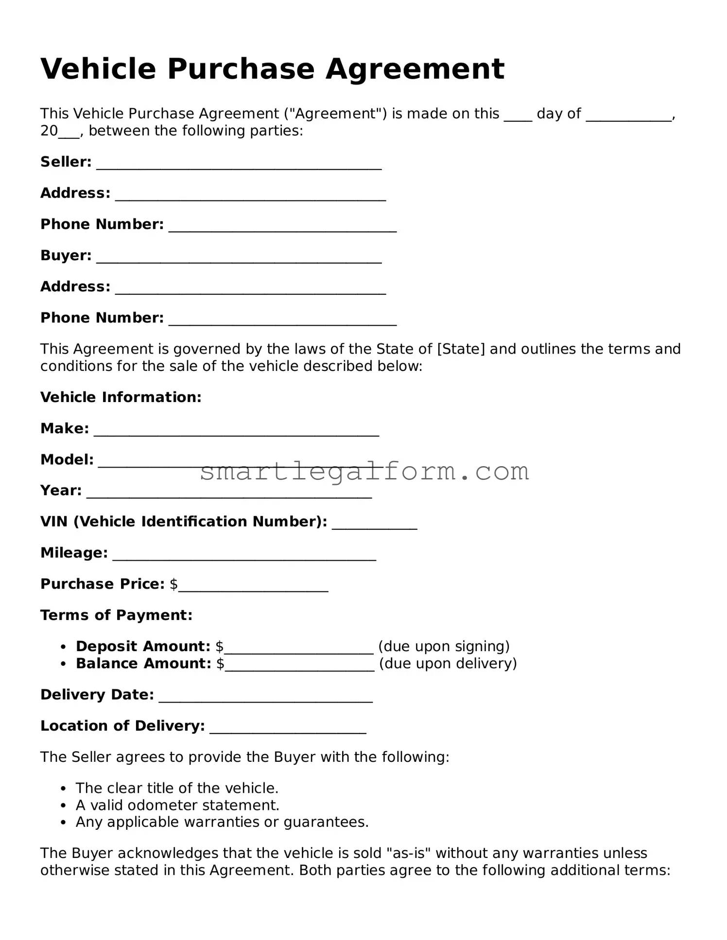 Attorney-Approved Vehicle Purchase Agreement Form