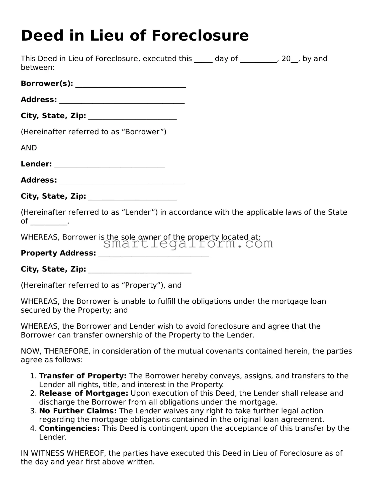 Attorney-Approved Deed in Lieu of Foreclosure Form