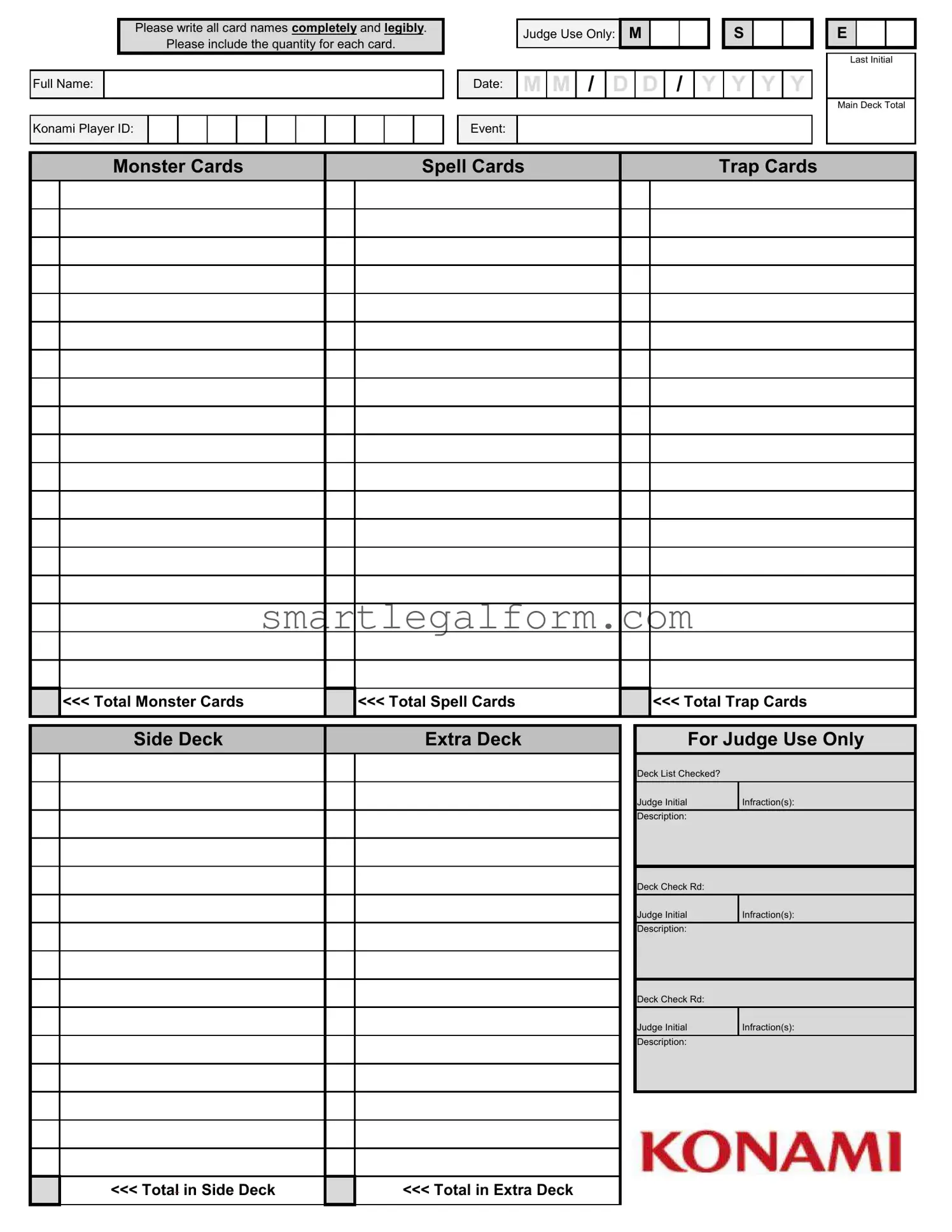 Free Konami Decklist Form